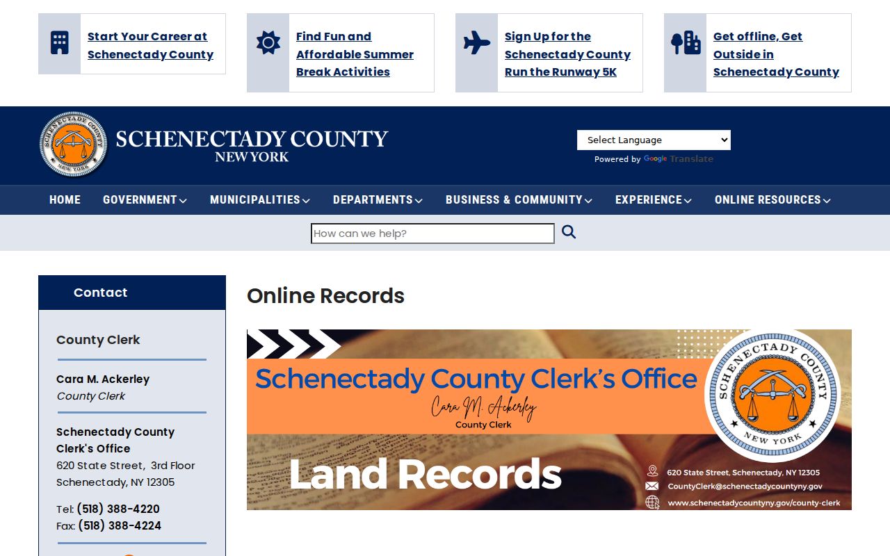 Niskayuna residents directory County Clerk land records page