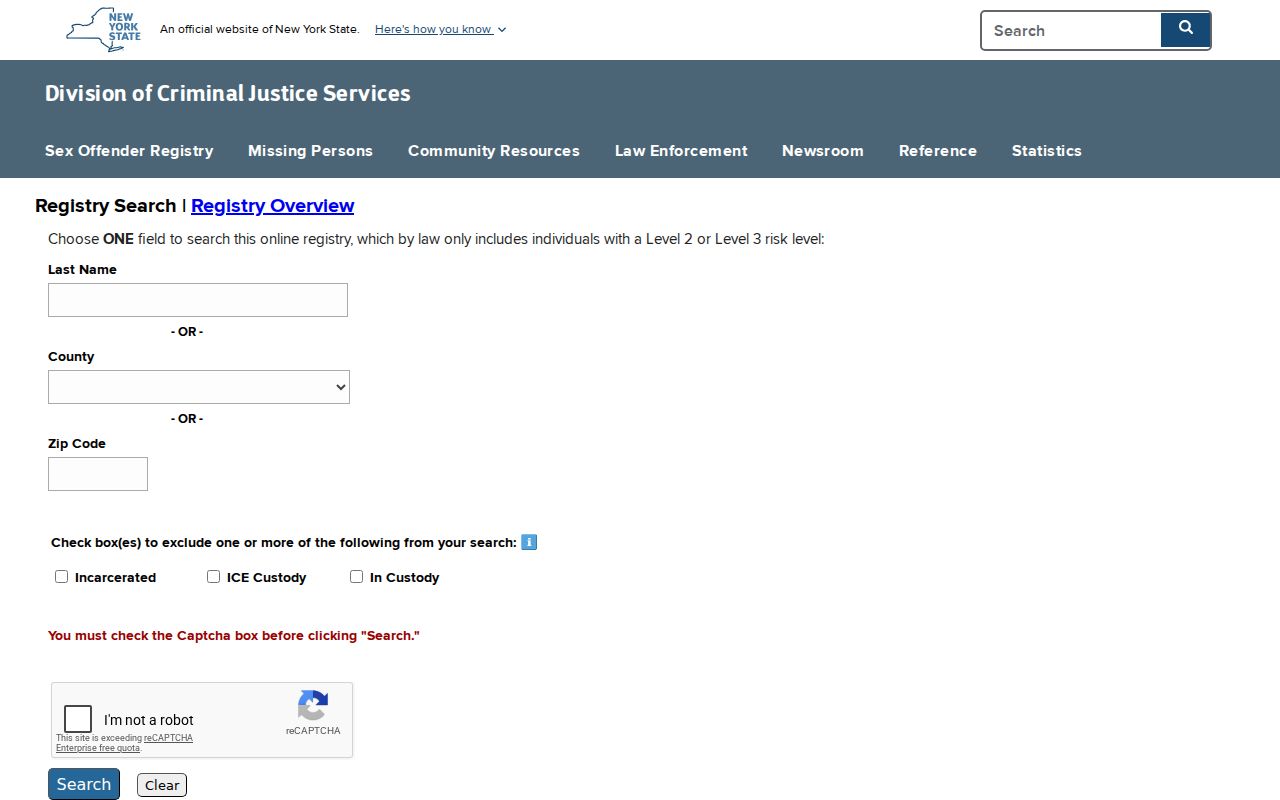 Niskayuna resident lookup New York DCJS registry search