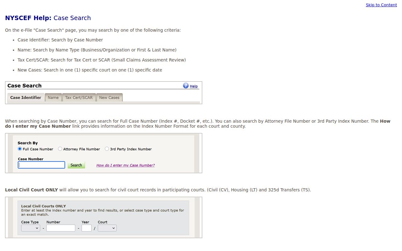 Niskayuna resident lookup NYSCEF court search fields